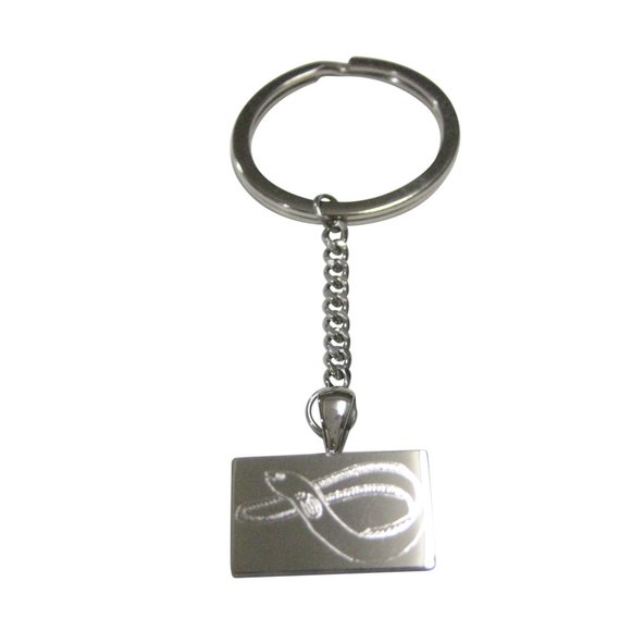 Silver Toned Rectangular Etched Eel Fish Pendant Keychain - Picture 1 of 2